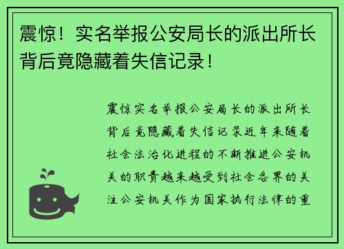 震惊！实名举报公安局长的派出所长背后竟隐藏着失信记录！